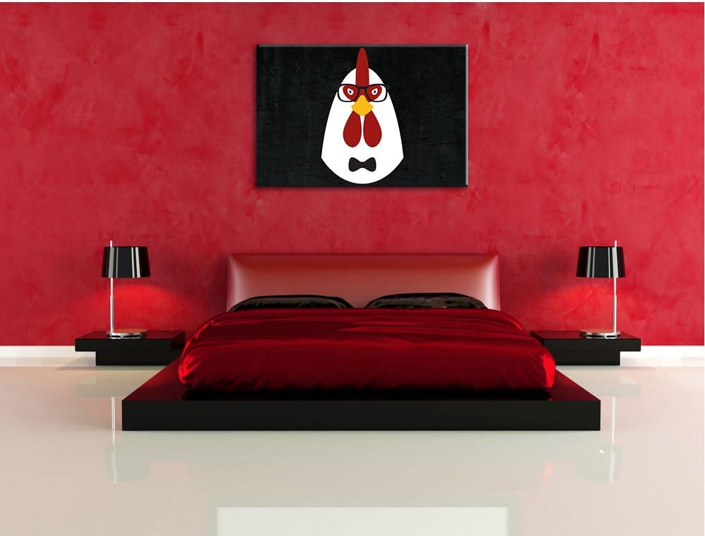 Hipster Huhn schwarz, Format: 100x70 auf Leinwand, XXL riesige Bilder fertig gerahmt mit Keilrahmen,