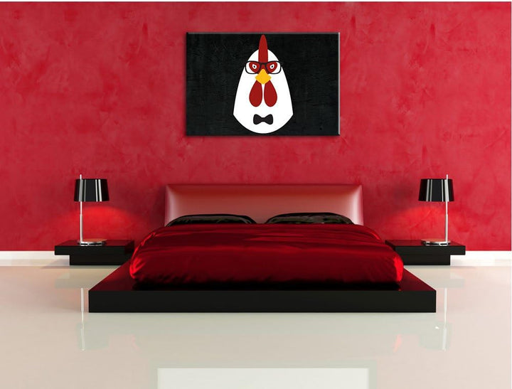 Hipster Huhn schwarz, Format: 100x70 auf Leinwand, XXL riesige Bilder fertig gerahmt mit Keilrahmen,