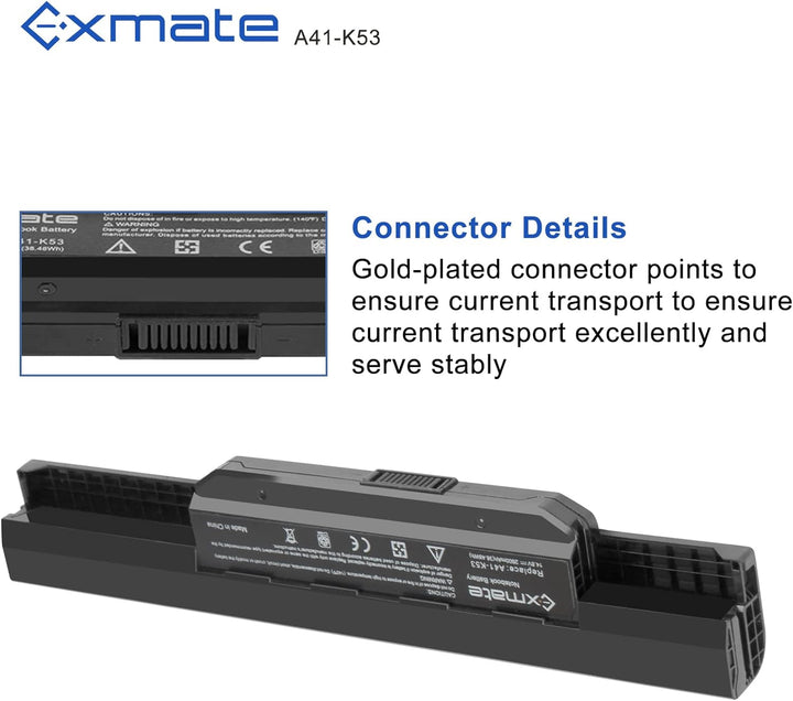 Exmate 14.4V/14.8V 2600mAh Laptop Akku A41-K53 für Asus A53 A53E K53TA K53 K53E K53S K53SD K53SJ K53
