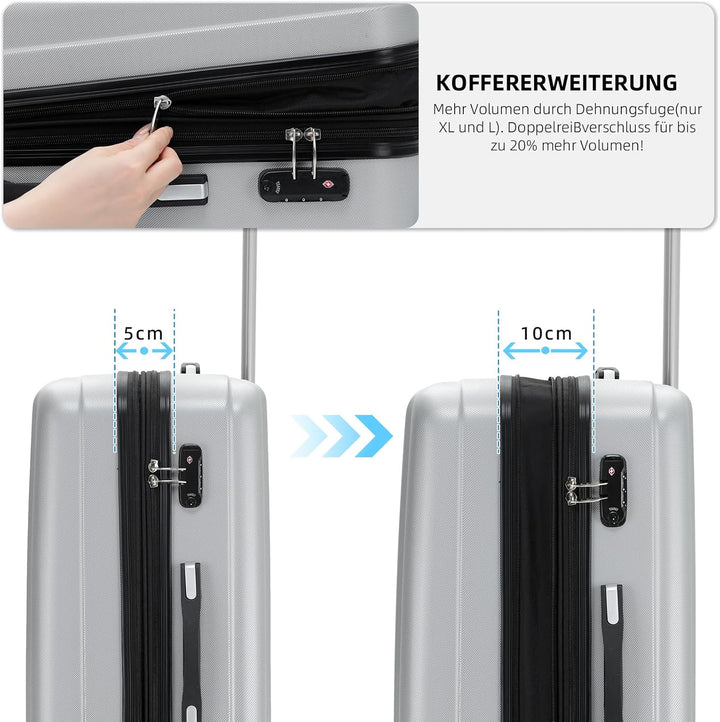 BEIBYE TSA-Schloss 2080 Zwillingsrollen 3 TLG. Reisekofferset Koffer Kofferset Trolley Trolleys Hart