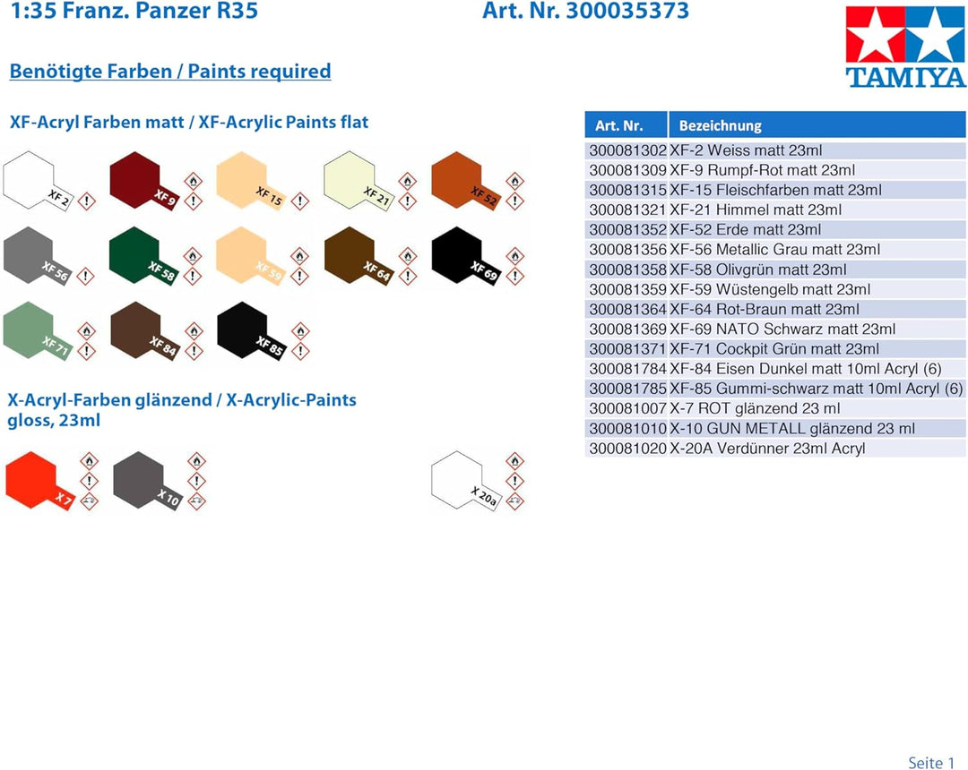 TAMIYA 35373-000 1:35 Französischer Panzer R35, originalgetreue Nachbildung, Modellbau, Plastik Baus