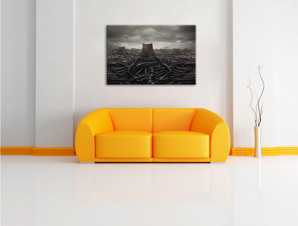 Gerodeter Wald, Format: 100x70 auf Leinwand, XXL riesige Bilder fertig gerahmt mit Keilrahmen, Kunst