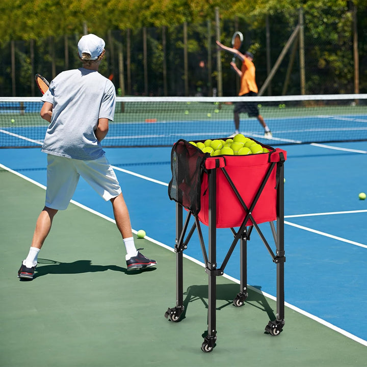 COSTWAY Tennisballwagen klappbar, Leichter Tennisballkorb mit Rädern, Seitentasche & Tragetasche, tr