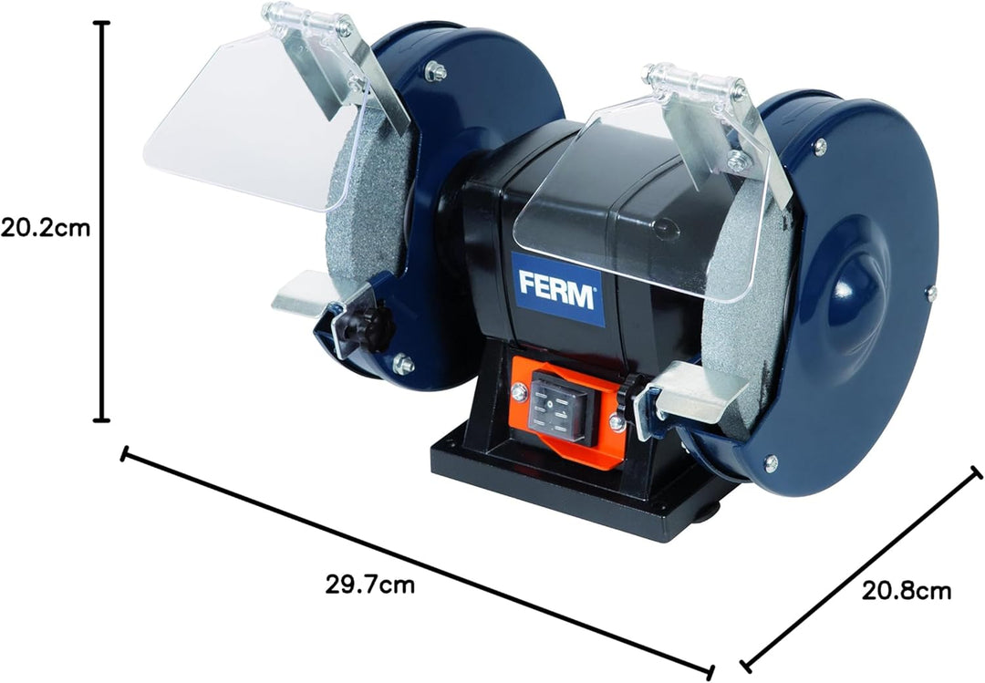 FERM BGM1019 Doppelschleifmaschine 150W - 150mm - Incl. P36 und P60 Schleifsteinen, Schutzbrille und