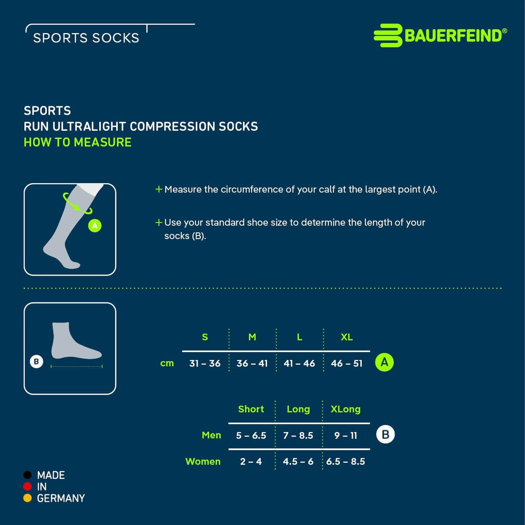 Bauerfeind Laufsocken „Run Ultralight Compression Socks“, 1 Paar sehr dünne Kompressionsstrümpfe für