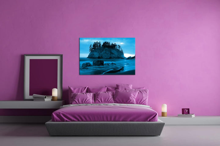 deyoli traumhafte Insel Format 80x60 Effekt: Monocrome Blau als Leinwandbild, Motiv fertig gerahmt a