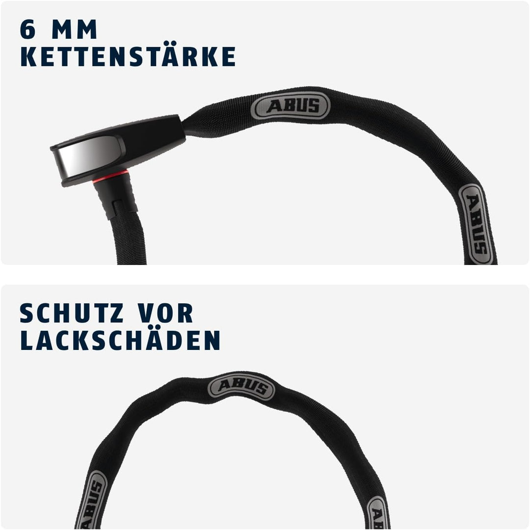 ABUS Kettenschloss Catena 6806K – Leichtes Fahrradschloss aus gehärtetem Stahl mit modischem Textils