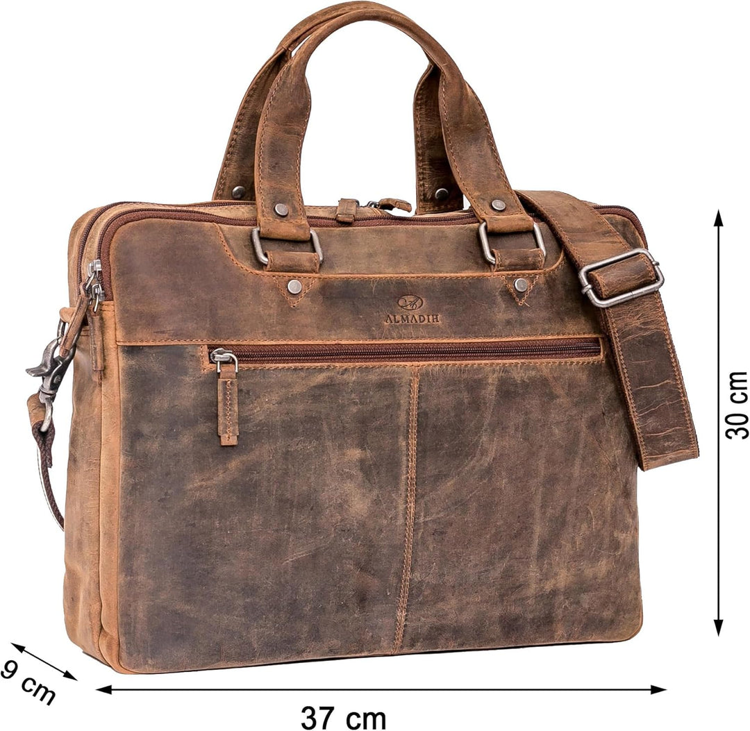 ALMADIH Leder Laptoptasche Aktentasche LUCA bv Premium Rindsleder Business Tasche Umhängetasche Unit
