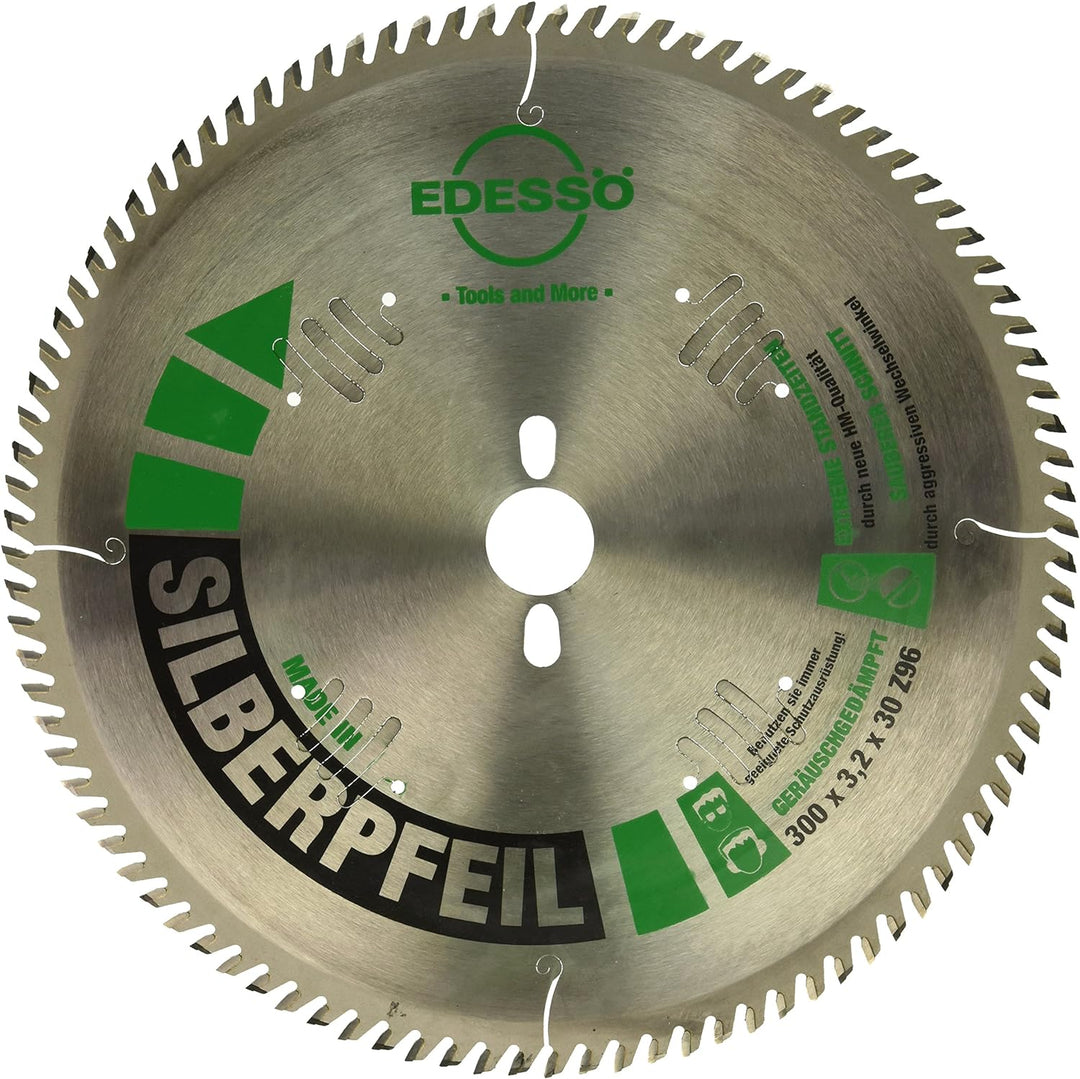 Edessö 46730030 HM-Kreissägeblatt Präzision-Silberpfeil 2 KNL HW 300x3,2/2,2x30 Z=96 W40, silber/grü
