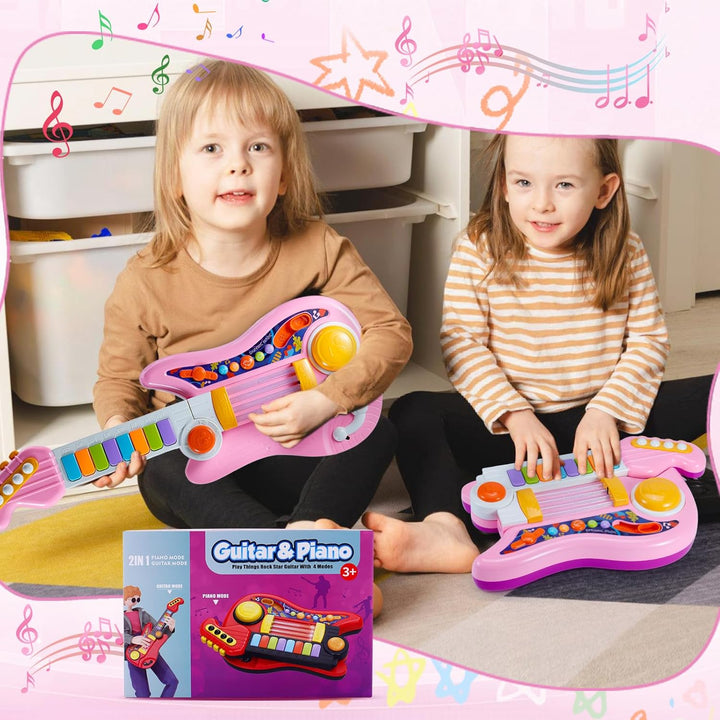 Herenear Gitarre Kinder Spielzeug, 2 IN 1 Kinder Gitarrenspielzeug & Klavier Spielzeug, Kindergitarr