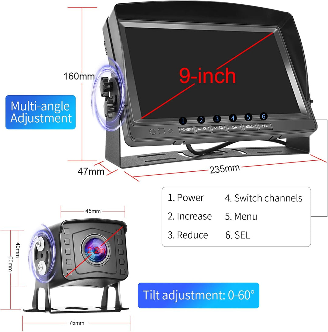 Dual Backup Kamera Rückfahrkamera System, Videoaufzeichnung 9 Zoll LCD Monitor DVR, IP69 Wasserdicht