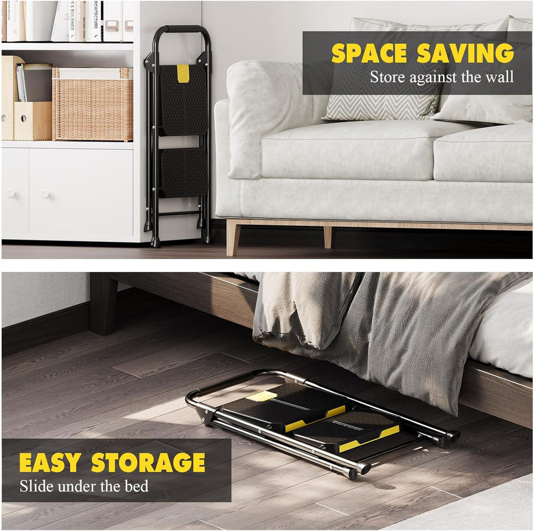 KINGRACK 2 Stufenleiter, 2 Stufen klappbar mit rutschfestem, breitem Pedal und Handläufen, leichte H