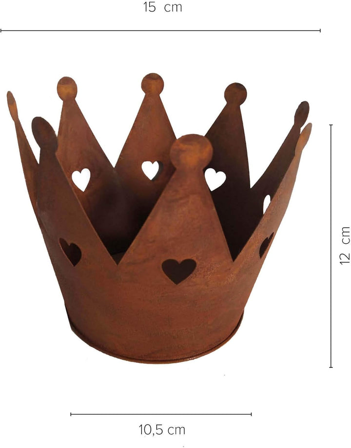 UNUS Krone Rost mit Herzen, Gartendeko Rostoptik, Edelrostrost Deko für Garten, Terrasse Balkon Blum