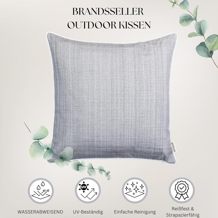 Brandsseller Outdoor Garten Kissen Dekokissen mit Paspel - Leinenoptik Uni Schmutz- und Wasserabweis