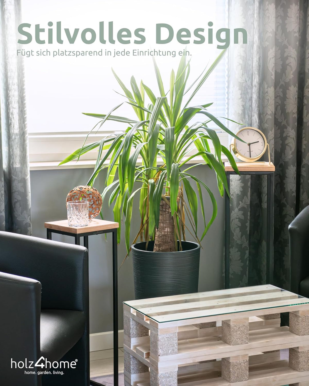 holz4home® Dekoständer aus MDF Eichenholz I Blumenständer Sonoma Eiche I Höhe: 50 cm I Dekosäule mit