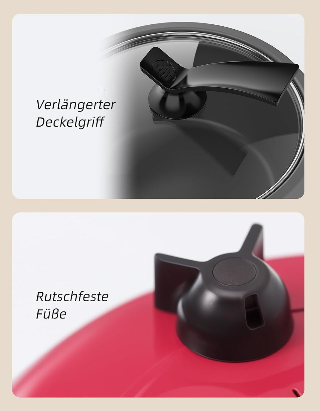 Eamoment ERC-5P07RD 1L | 400W Reiskocher & Schwarzer Dämpfeinsatz Warm & Kochen 1-5 Personen Antihaf