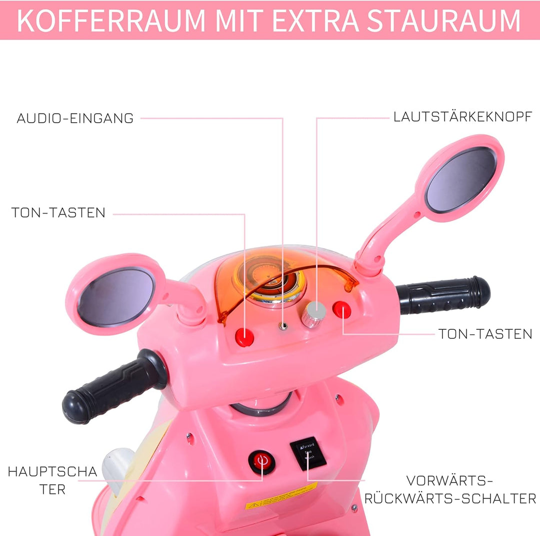 HOMCOM Elektro Kindermotorrad Elektromotorrad Kinderelektroauto Kinderfahrzeug Dreirad, 6V, Metall+P