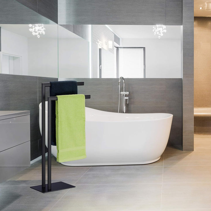 Relaxdays Handtuchständer freistehend, 2 Stangen, Badezimmer, Stahl, HxBxT: 81 x 49 x 20 cm, Bad Han