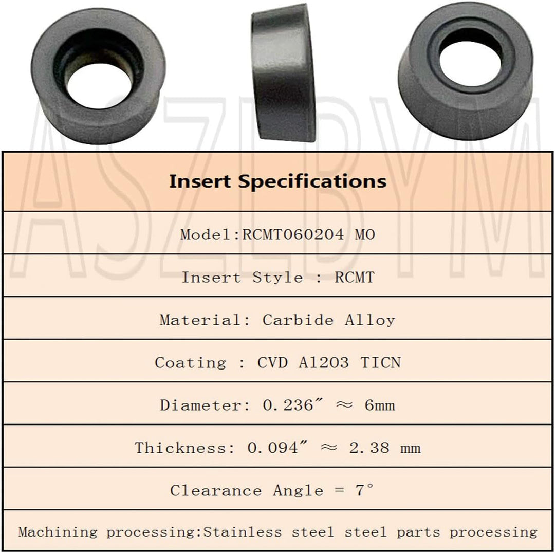ASZLBYM 11 Stück RCMT060204 MO Wendeschneidplatten-Fräseinsätze Klingenfräser mit 1/2 "/ 12 mm SRDCN