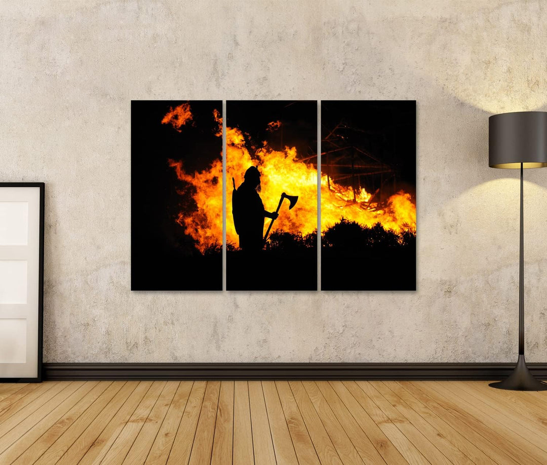 islandburner Bild auf Leinwand Ein Wikinger im Brennenden Gebäude Bilder Wandbilder Poster Leinwand