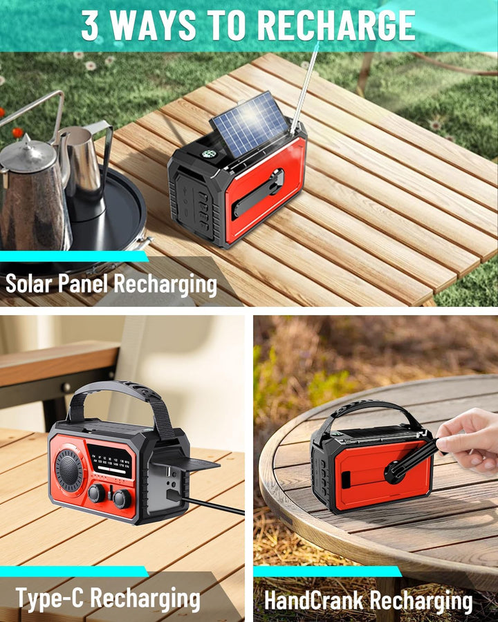 16000mAh Solar Radio,AM/FM Kurbelradio Tragbar USB Notfallradio mit 59200mWh Wiederaufladbare Batter
