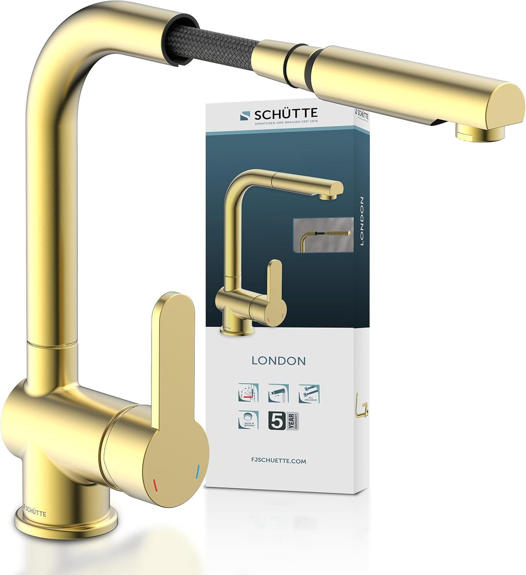 SCHÜTTE 79770 London Küchenarmatur mit ausziehbarer Geschirrbrause, 360 Grad schwenkbarer Wasserhahn