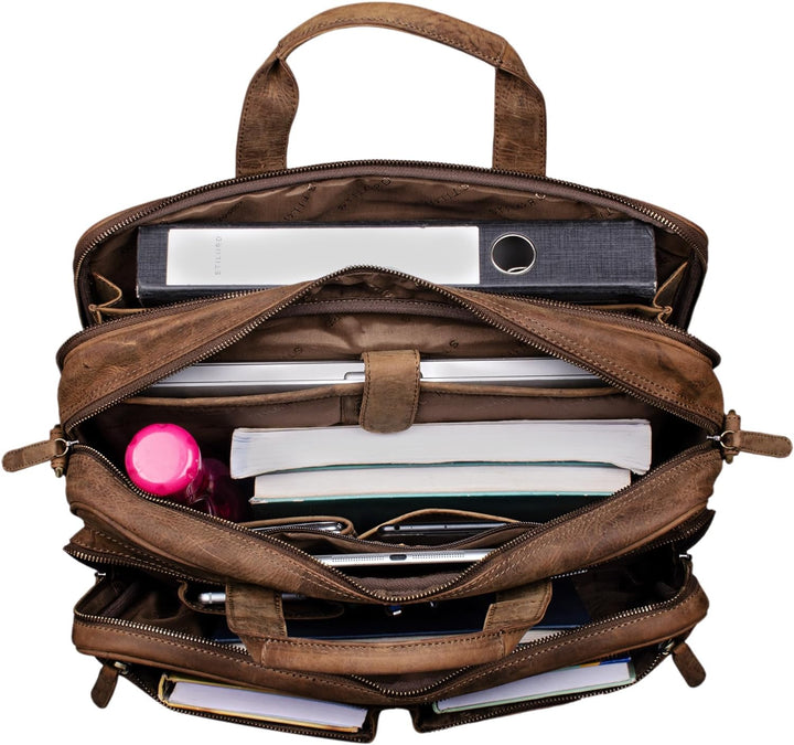 STILORD 'Remus' Ledertasche Umhängetasche Leder Aktentasche Gross 15,6 Zoll Laptoptasche abnehmbarer