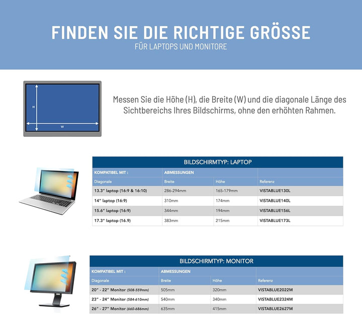 VistaProtect - Premium Anti-Blaulichtfilter und -Schutz für Computermonitore, Abnehmbar (20" bis 22"