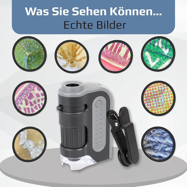Carson MicroBrite Pro 60x-120x LED Taschenmikroskop mit asphärischem Linsensystem und Smartphone-Ada