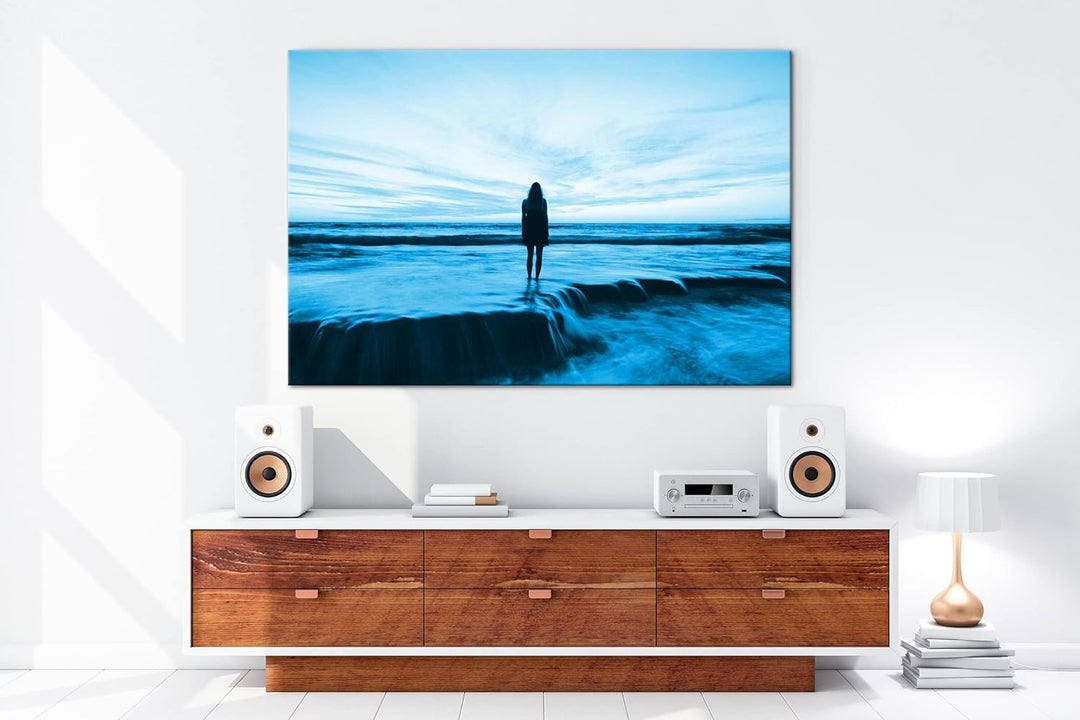 deyoli Sonnenuntergang am Meer Format: 80x60 Effekt: Monocrome Blau als Leinwandbild, Motiv fertig g
