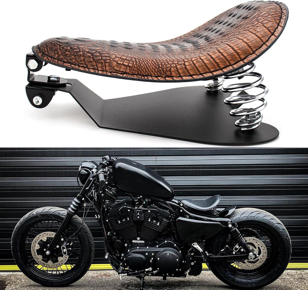 BREDUXSER Motorrad Leder Solo Sitz, Motorrad Sitz Mit Frühling Grundplatte für Bobber Sportster XL12