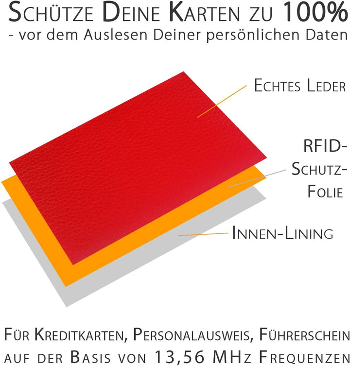 Damen Portemonnaie Leder rot, gross, lang, RFID Schutz, Münzfach, viele Fächer Handyfach - Clutch Ge