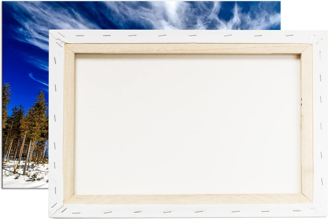 deyoli verschneiter Nadelwald Format: 80x60 als Leinwand, Motiv fertig gerahmt auf Echtholzrahmen, H