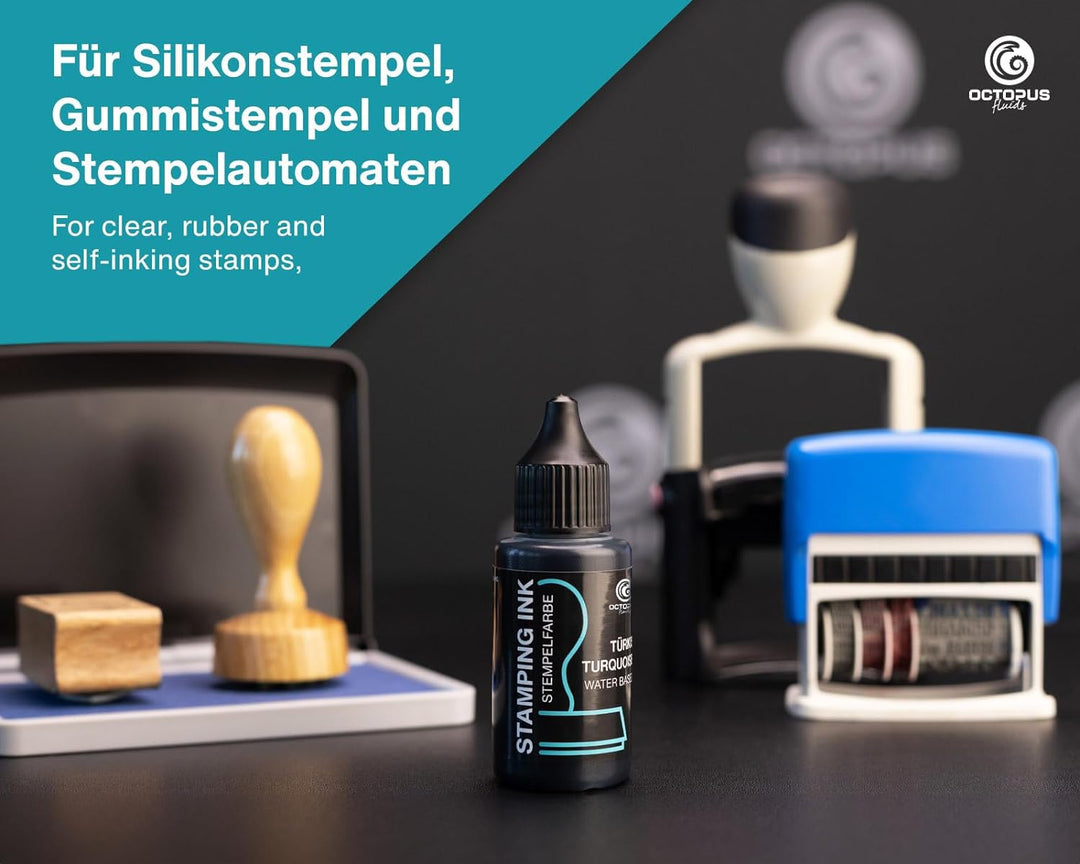 Octopus Stempelfarbe für Stempelkissen und Selbstfärber ohne Öl, türkis 1000 ml Türkis 1 l (1er Pack