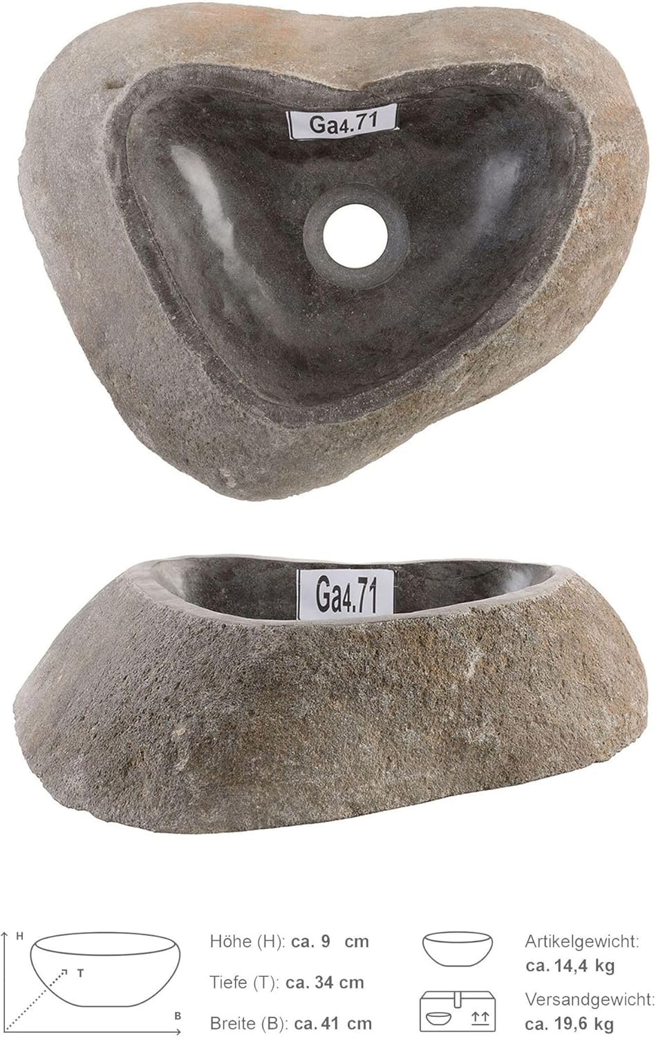 40 cm rund Naturstein Waschbecken grau von WOHNFREUDEN - Unikat Auswahl Stein Aufsatzwaschbecken Nat