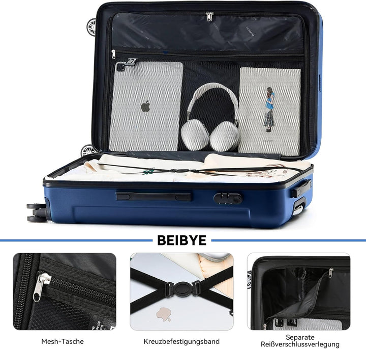 BEIBYE- Hartschalenkoffer Koffer Trolley Rollkoffer Reisekoffer Zahlenschloss 4 Zwilings-Rollen (Dia