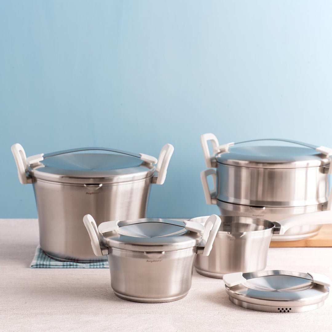 BergHOFF 2303931 Auriga Acciaio Pentola Grande con Coperchio, Bianco, 5.4 L