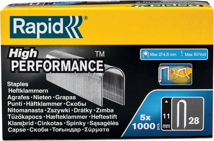 Rapid Tackerklammern Typ 28, 11mm Klammern, 5x1.000 Stk. Grosspackung, mit runden Rücken für kabel b