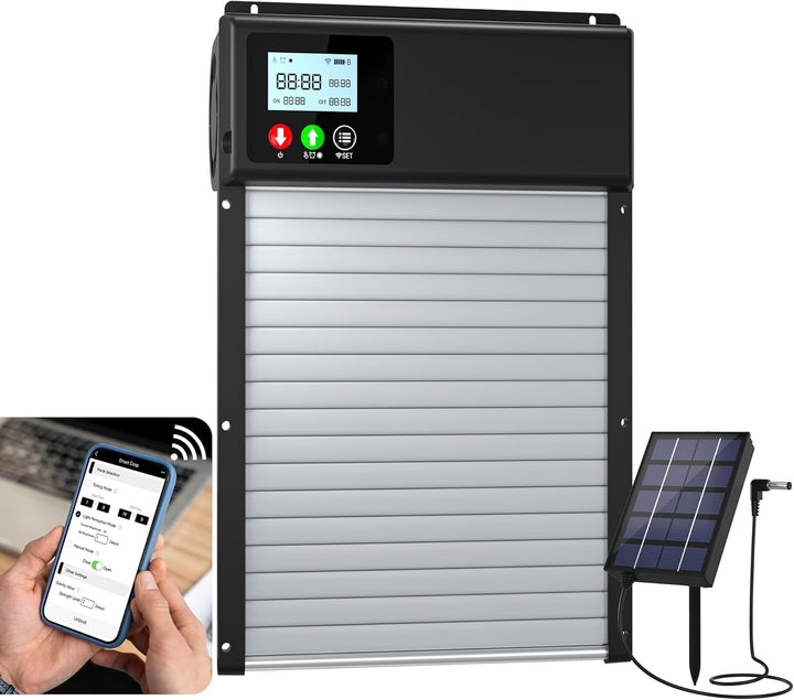 Verbesserte 3in1 Automatische Hühnerklappe Solar, WLAN-Fernbedienung, automatischer Hühnerklappe Hüh