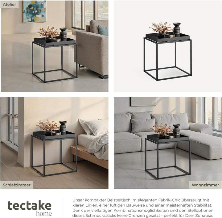 tectake 800910 Beistelltisch aus Metall, quadratisch, stapelbar, Ablagefläche mit hohem Rand, Tablet