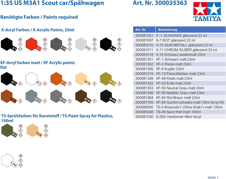 TAMIYA 35363 - 1:35 US M3A1 Scout car/Spähwagen, Modellbau, Plastik Bausatz, Hobby, Basteln, Kleben,