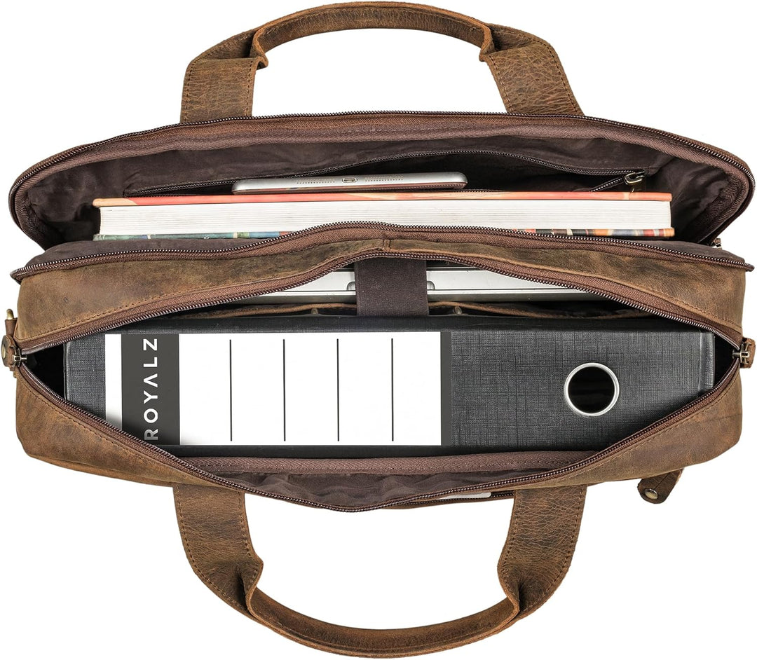 ROYALZ 'Boston' Umhängetasche Herren Leder gross 15,6 Zoll Laptoptasche Messenger Bag Männer Lederta
