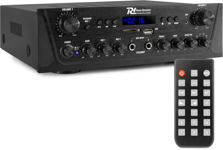 Power Dynamics PV220BT 2 Zonen Verstärker, 200 Watt Bluetooth Receiver, MP3-Player, UKW Radio, USB,