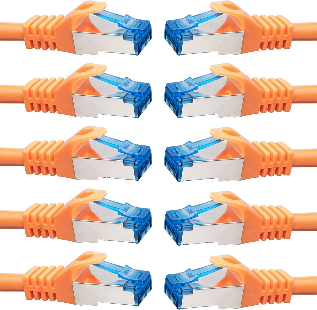 BIGtec - 10 Stück - 0,5m CAT.7 Gigabit Patchkabel Netzwerkkabel orange Kupferkabel Patch Ethernt LAN