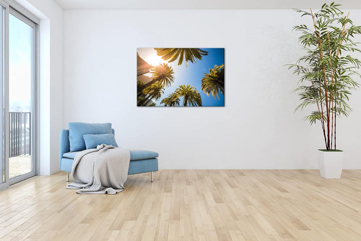 deyoli tropische Stadt mit Palmen Format: 100x70 als Leinwand, Motiv fertig gerahmt auf Echtholzrahm