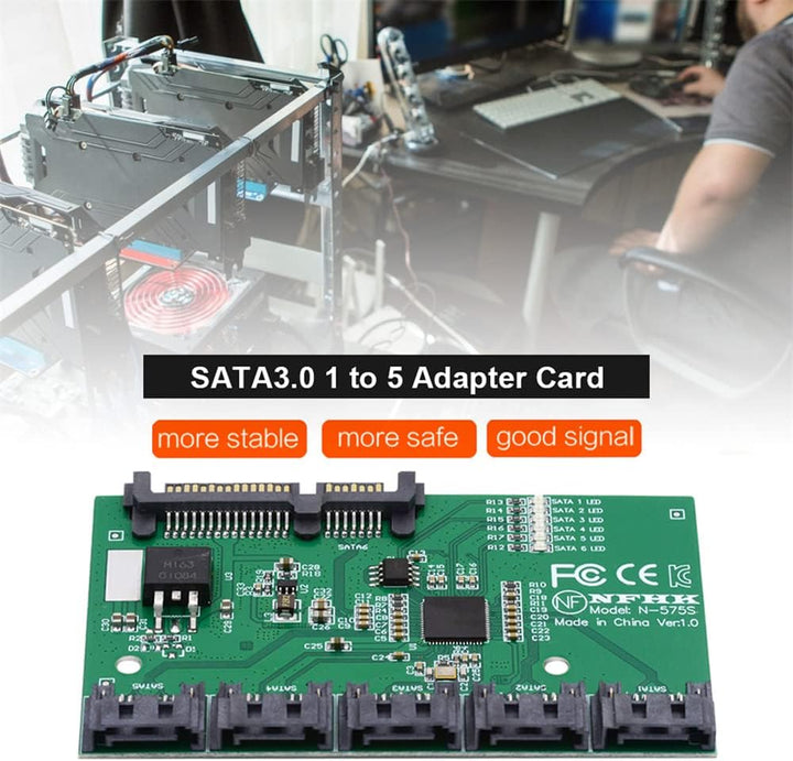 cablecc 6Gbps SATA 3.0 1 bis 5 Splitter Ports HUB Adapter Konverter PM Multiplier Port Selector JMB5
