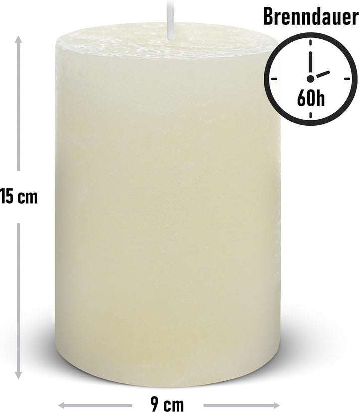 Brandsseller Stumpenkerze 4er Set | 9x15 cm | Weihnachtskerze | Adventskranz | Creme 9 x 15cm | 4er-