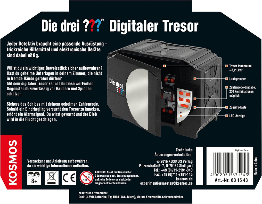 Kosmos Die DREI ??? Digitaler Tresor, Detektivspielzeug, Detektiv Ausrüstung, Detektiv Set, Mitbring