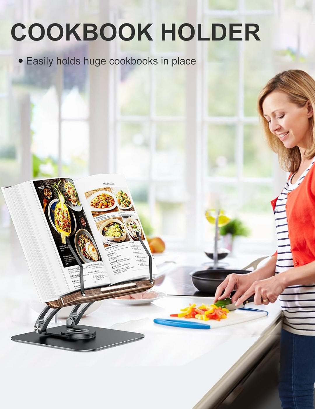 Tounee Buchständer, Verstellbarer Buchhalter mit 360° drehbarer Basis, Kochbuchständer, Rezeptbuchha