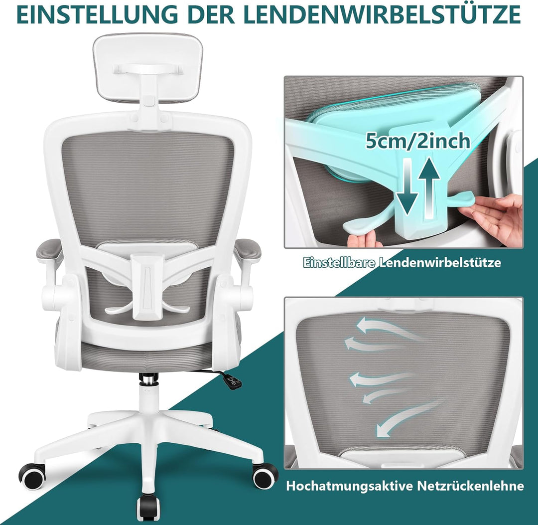 FelixKing Bürostuhl Ergonomischer schreibtischstuhl, bürostühle mit Verstellbarer Kopfstütze, Armleh